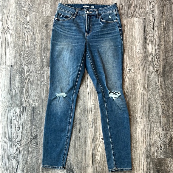 Old Navy Jeans Blue Denim Pop Icon Skinny High Rise Jeans Size 6 Distressed - Picture 1 of 10